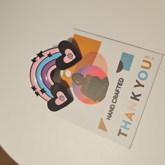 Handmade LGBTQ+ Enamel Pin 1" Trans Rainbow Pop Pin Heart Pink Purple and blue - Picture 17 of 17